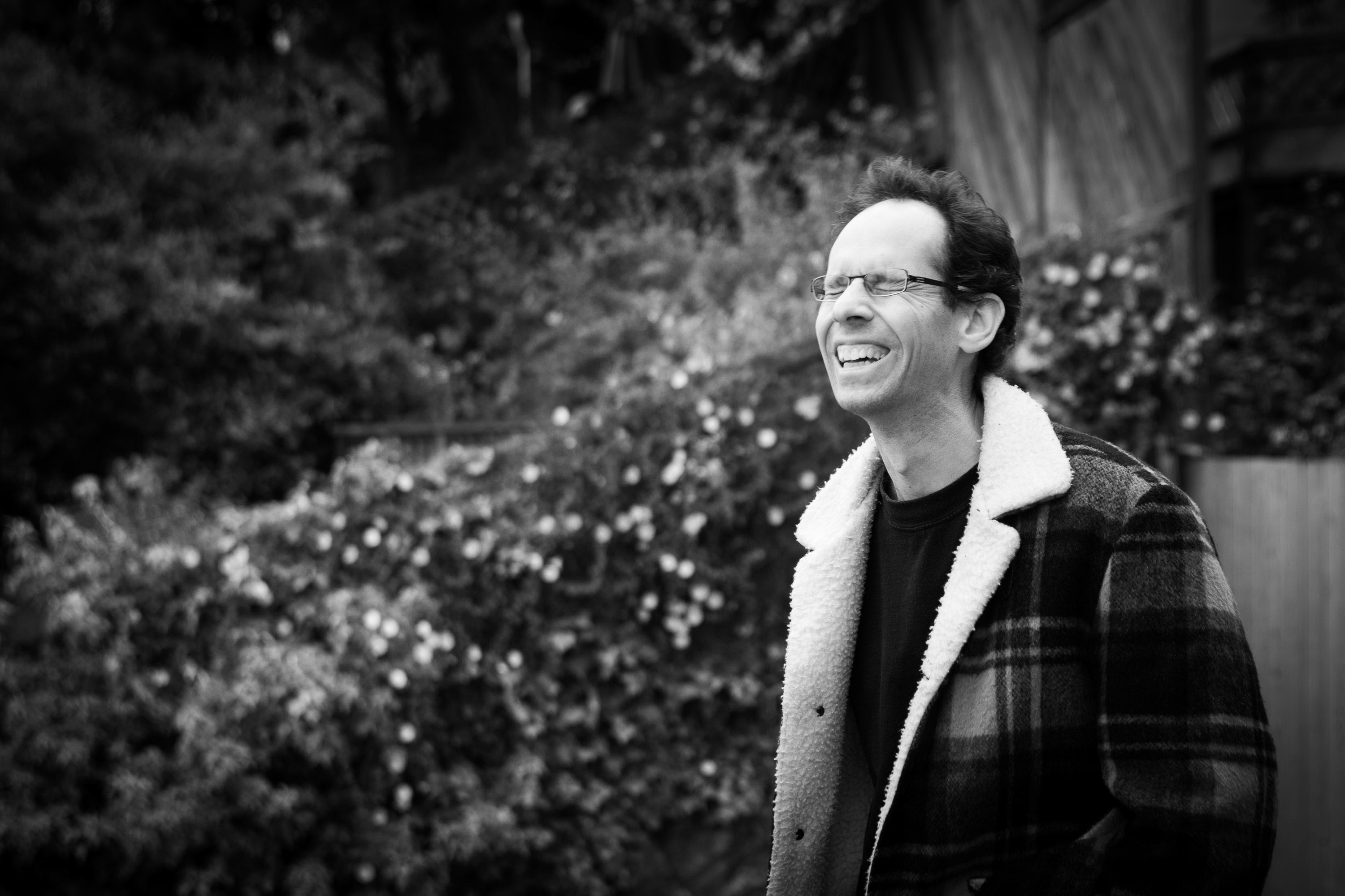 A laughing Dan Jurafsky on location in San Francisco