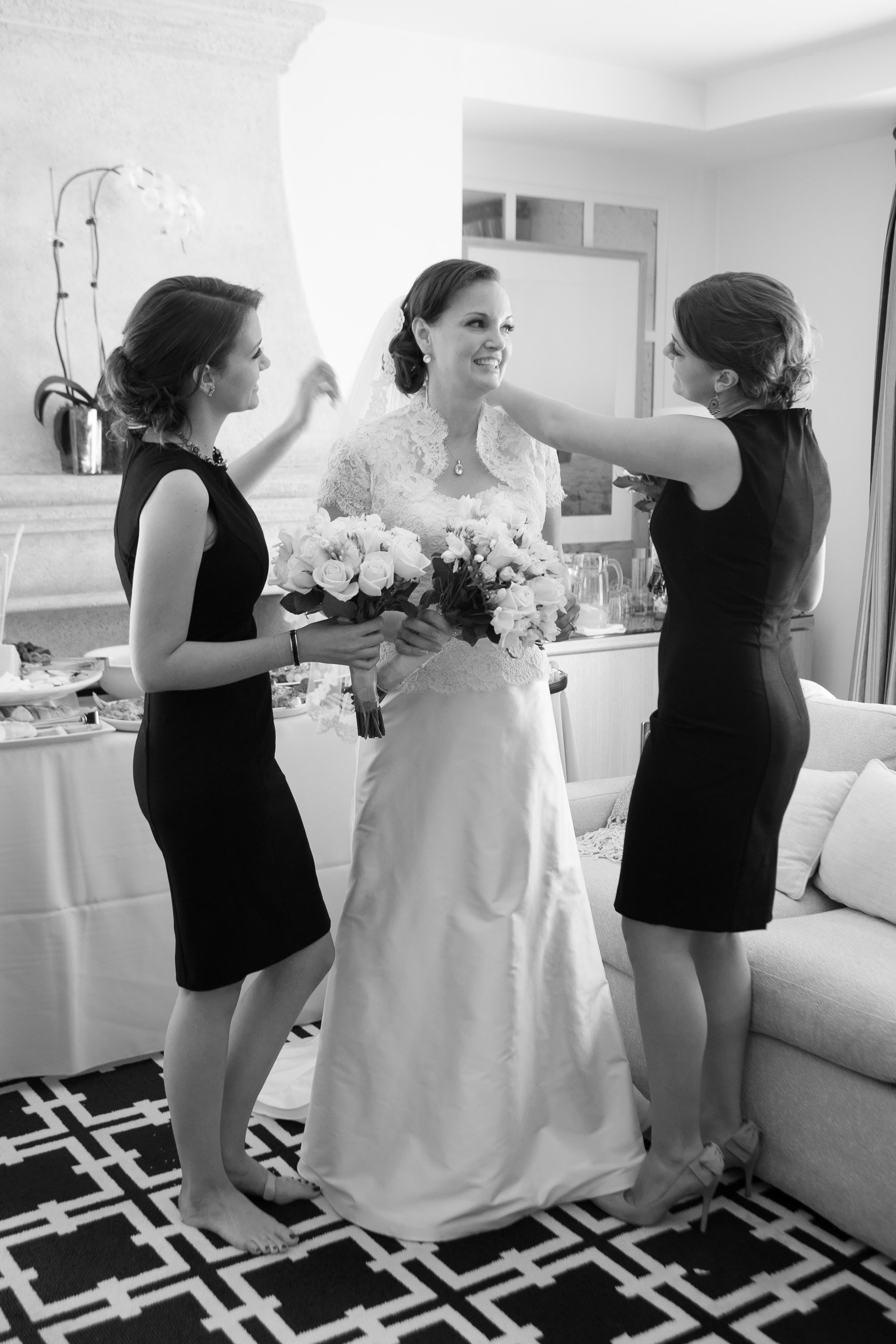 The bride and her daughters get ready at the Garden Court Hotel in Palo Alto